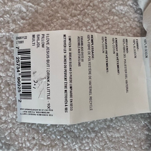 NEW! 17" I Love Jesus but I Drink a Little Cotton Rectangular PILLOW - Picture 4 of 4